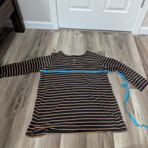 J. Jill, Large,‎ Forward-Seam Tee, Soft Cotton 3/4 Sleeve Striped Blouse, Navy